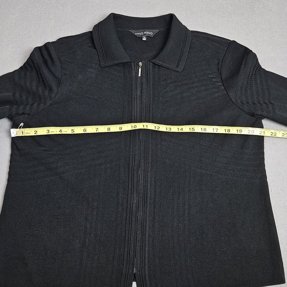 Ming Wang Cardigan Sz L Textured Long Sleeve Lightweight Full Zip Acrylic Black - Picture 7 of 7